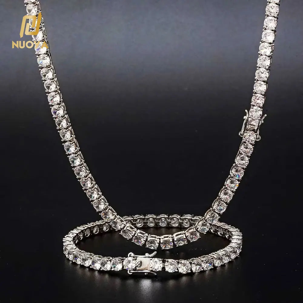 NUOYA Women's 5mm Silver Plated Bling CZ Tennis Chain Necklace Hip Hop Iced Out Diamond Necklace Fine Jewelry for Gift