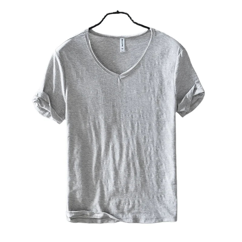 RNSHANGER New Mens T Shirt Casual Pure Color V Neck Short Sleeved Tops Tees Summer Breathable Thin T-Shirts Fitness for Male