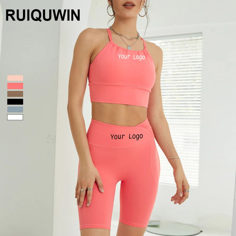 RUIQUWIN Custom Women Workout Sets Fitness Gym Sets Sportswear Clothes 2 Piece Crop Top and Yoga Shorts Set