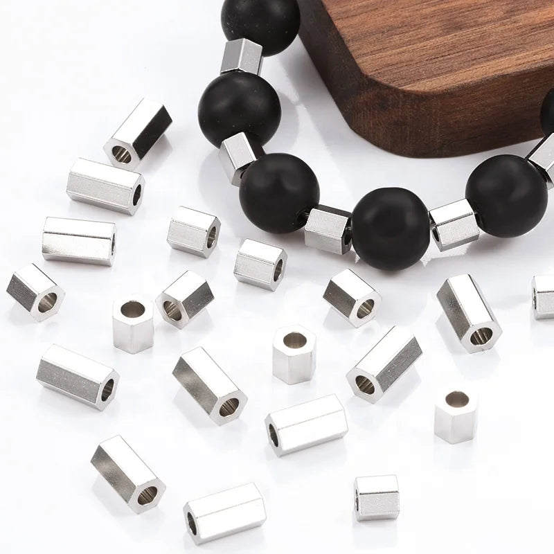 Wholesale DIY Stainless Steel Hexagon Shape Spacer Bead Jewelry Components for Necklace Bracelet Parts Making