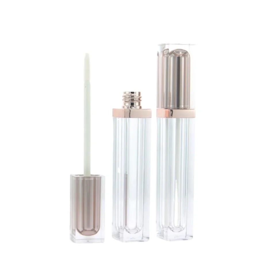 Wholesale 6ml Empty Square Clear Lip Gloss Tubes Custom Luxury Silver/Rose Gold Lipgloss Tube Container