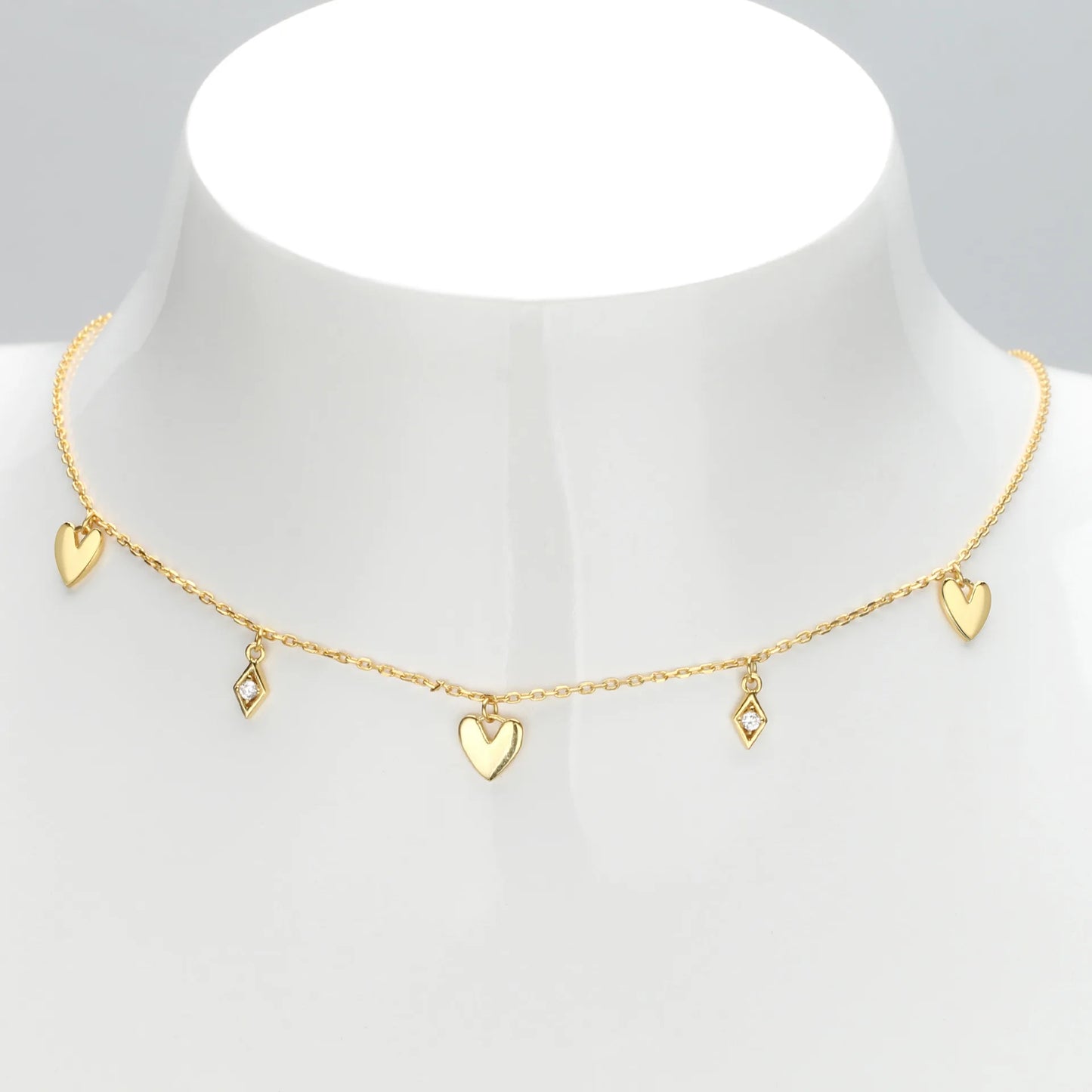 18k Gold Women CZ Zircon Fine Jewelry 925 Sterling Silver Zircon Heart Charm Necklace