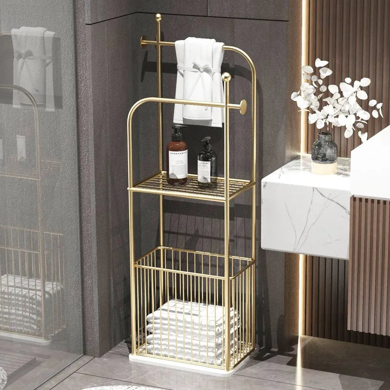 Light Luxury Simple  Bathroom Towel Rack Gold Clothes Rack Toilet Storage Bucket Rack