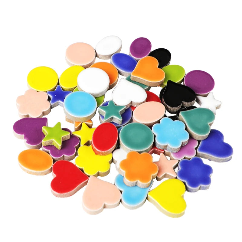 Mix Color Irregular Ceramic Mosaic Tiles Star Round Flower Ellipse Shaped DIY Making Stones for Craft Hobby Art Wall Decorati