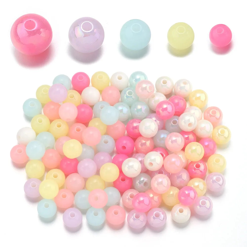 Factory Price Plastic Beads Jelly Color Size 8-12mm Loose Round Beads for Jewelry Bracelet Phone Case Accessories Making