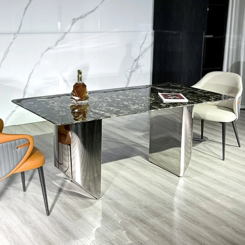 Custom Stone Marble Table Top Modern Restaurant Furniture Marble Top Dining Table With Bright Stainless Steel Legs