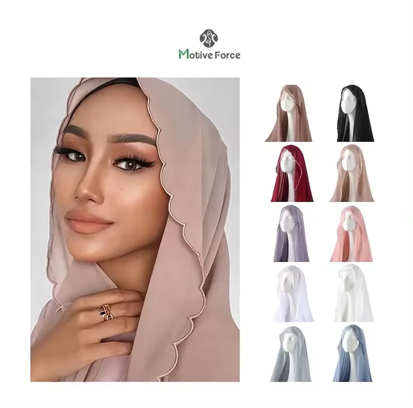 MOTIVE FORCE Support OEM Muslim Hijab Women Long Solid Color Scarf Chiffon Hijab Embroidered Chiffon Scarf