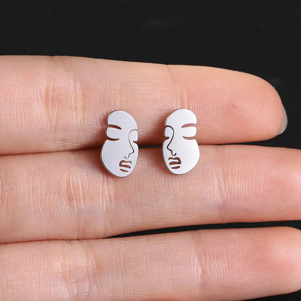 Vintage Face Stud Earrings Simple Fashion Irregular Stainless Steel Earring for Women Girls Ear Jewelry Accessories Gifts