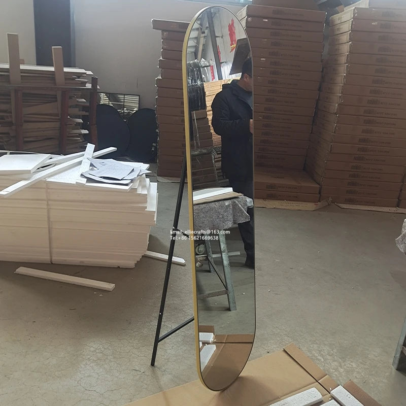 Large Oval Full-Length Dressing Mirror Gold Metal Frame Wall Mountable Floor Standing Art Decor Style Durable Iron Elegant