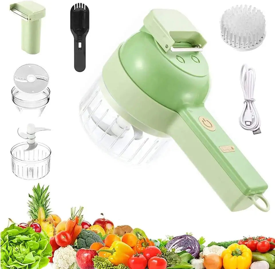 Portable 4-in-1 Handheld Electric Vegetable Cutter Set Multifunction Fruit & Vegetable Chopper for On-the-go Kitchen Use