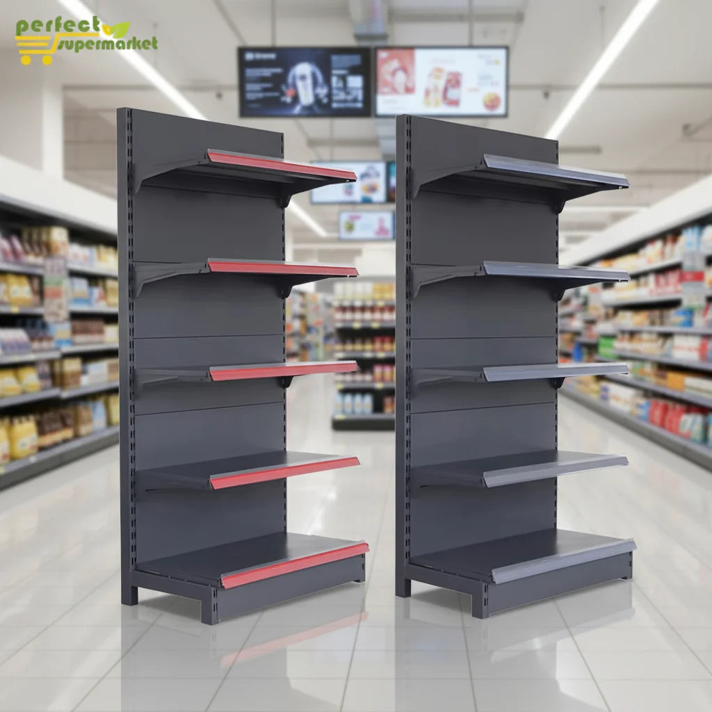 Heavy Duty Steel Supermarket Storage Rack with Double-Sided Design and Epoxy Powder Coating for Grocery Shelves Retail Stores