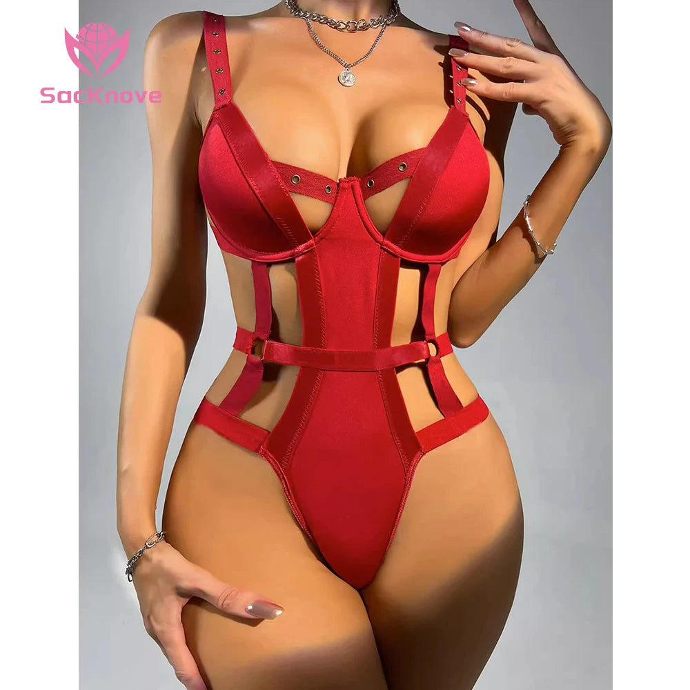 SacKnove T957 Erotic Uniform Temptation Dance Stage Bodysuit One Piece Flirting Sexy Nightie Ensembles De Women Lingerie Set