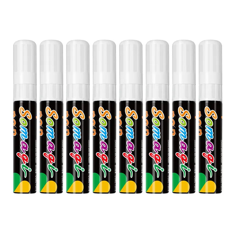 8mm White Liquid Chalk Pen - Water Soluble Non-Toxic Bright White Erasable Chalk Ink for Glass Board & More