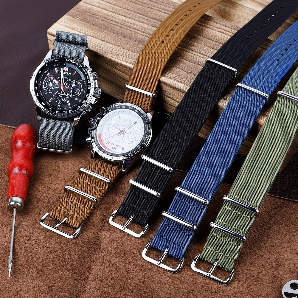 Ribbed Nylon Replacement Watch Bands Design Striped Colors Vintage Maroon 18 20 22mm Fabric Adjustable Single Pass Style