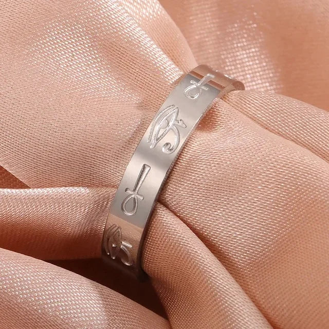 Ancient Egyptian Eye of Horus Rings Stainless Steel Ankh Cross Finger Rings for Women Men Classic Punk Amulet Jewelry