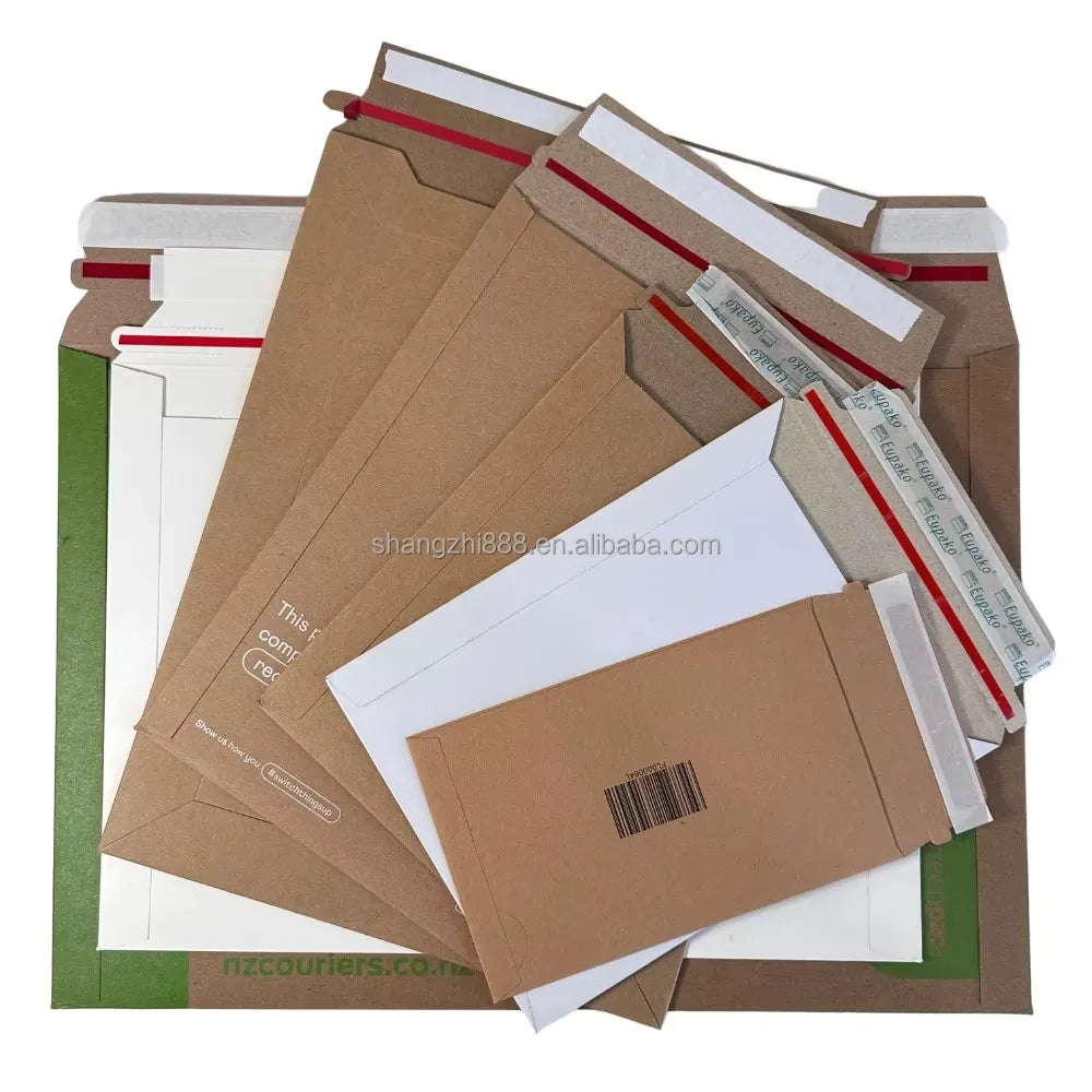Custom Printed Full Color Logo Self Adhesive White Rigid Cardboard Document Envelope Paper Envelopes