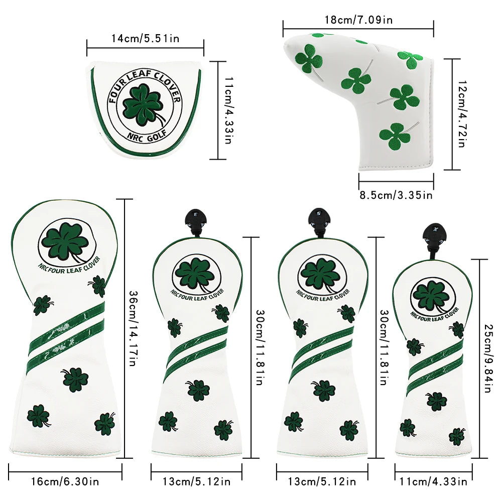 Golf Head Covers Four Leaf Clover Golf Wood Headcover for Driver Fairway Hybrid Putter Custom Golf Club Leather Headcovers