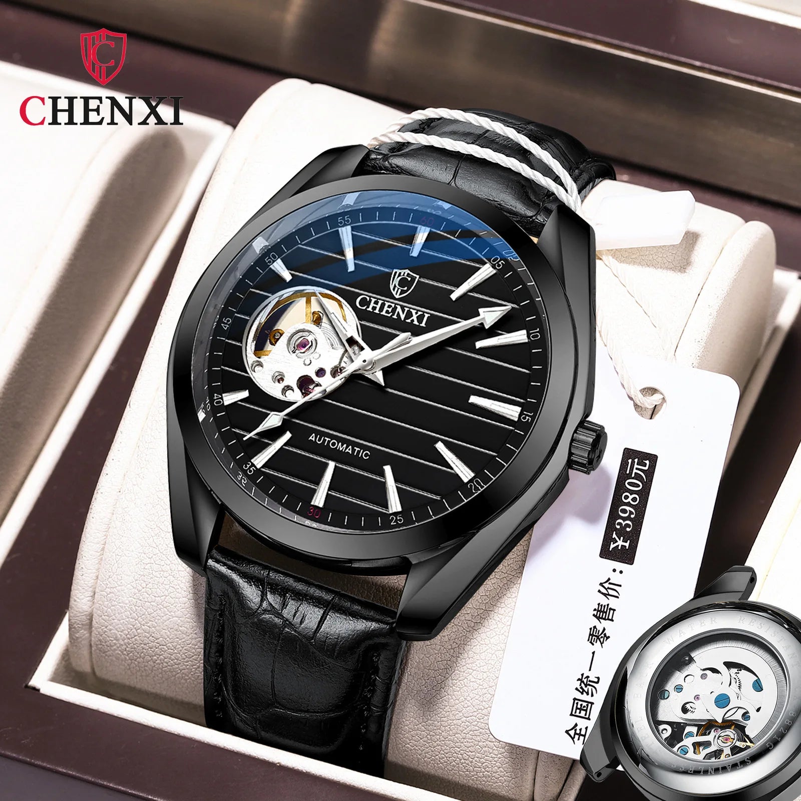 Mechanical Watch CHENXI Leather Hollow Watch Men's Luminous Waterproof High-end Cross-border Live Foreign Trade Watch
