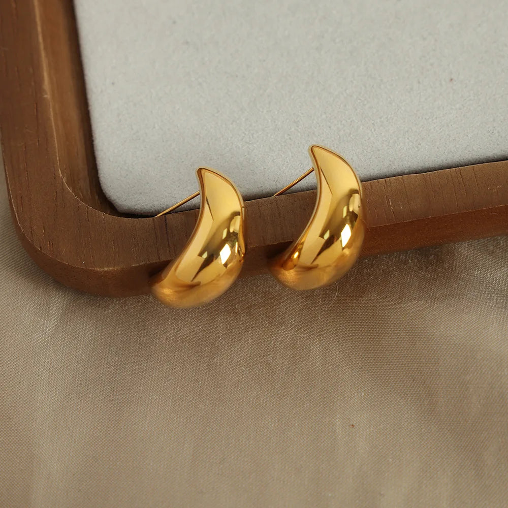 Fashion Designer 18k Gold Plated Statement Stud Earring Waterproof Stainless Steel Hollow Moon C Shaped Hoop Earrings Pendien