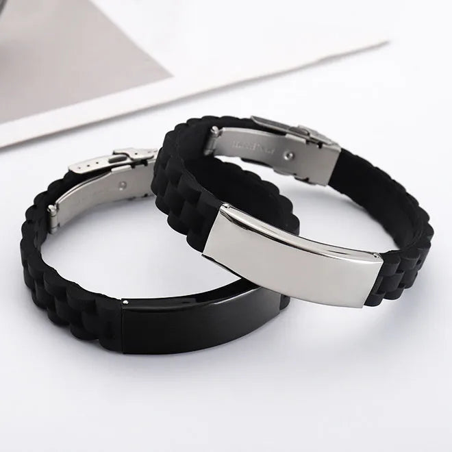 Personalize Custom Name Bracelet for Men Women Smooth Silicone Engrave Logo Bracelet Stainless Steel Id Bracelets Gift Jewelr