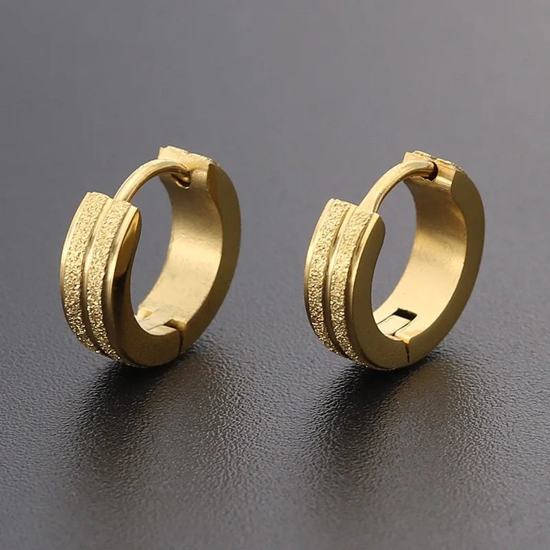 Titanium Steel Double Line Pressed Matte Small Round Circle Huggie Earrings Stainless Steel Hoop Men Fashion Jewelry Earrings
