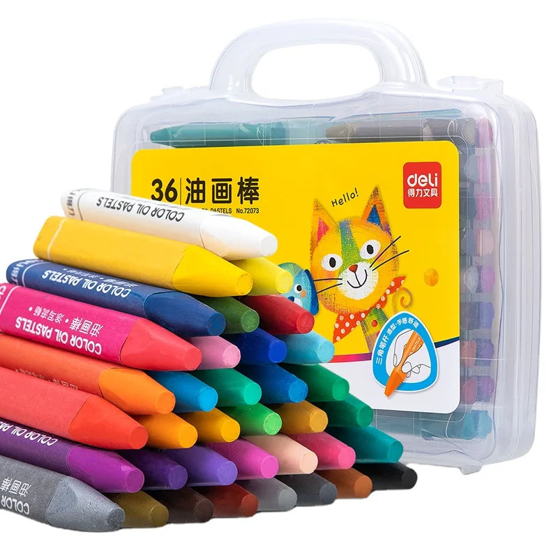 Deli 72073 36pcs/box Coloured Crayon for Kids Kindergarten Smooth Oil Pastel Graffiti Pen 48box*36pcs=1728pcs Per Carton Set