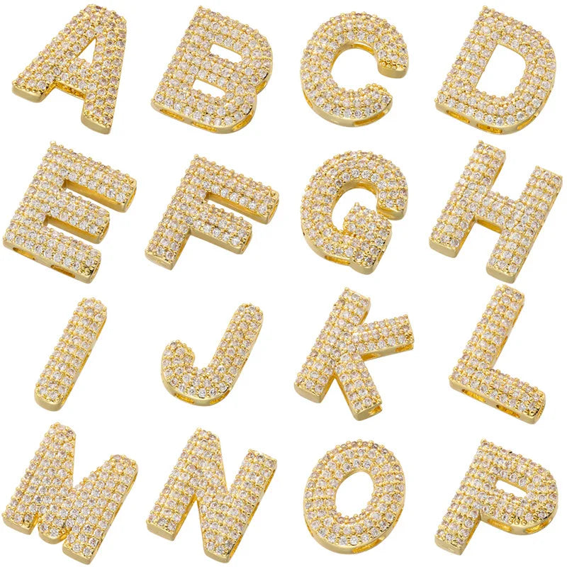 Fashion 18K Gold Plated Initial Letter Beads Micro Pave Zircon A-Z Letter Pendant for Diy Bracelet Necklace Jewelry Accessori