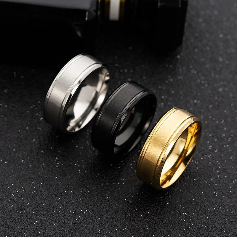 6/8mm Brushed Matte Black Gold Silver Stainless Steel Classical Simple Plain Ring Wedding Band for Men Women Couples