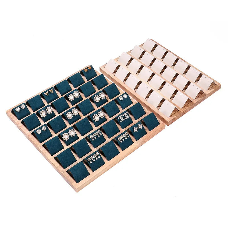 Wholesale Factory Direct Real Wooden Earring Jewelry Display Table Velvet PU Leather Inner Tray Custom Logo Customizable Desi