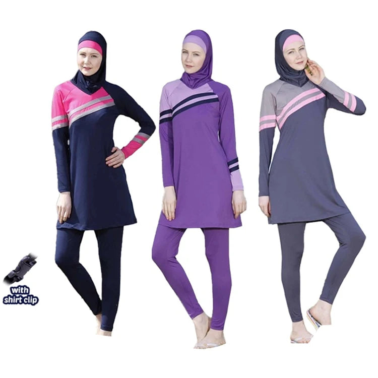 Full Covered Hijab Burkini Muslim Swimsuit Long Sleeve Top+Long Pants+Hijab 3pcs Muslimah Swimwear M-6XL for Woman
