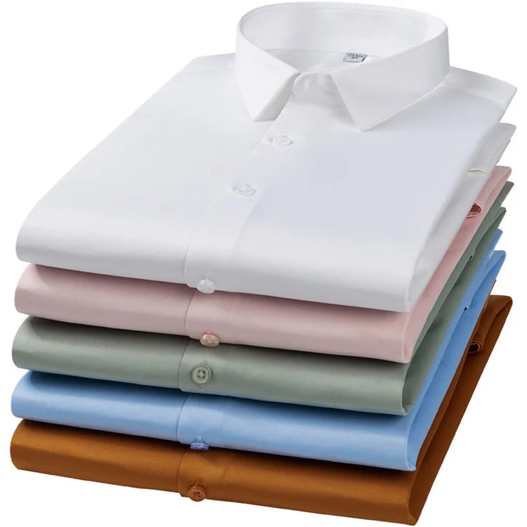 Men's Shirt Long Sleeve New Solid Color Business Professional Overalls Work Ironing Shirt