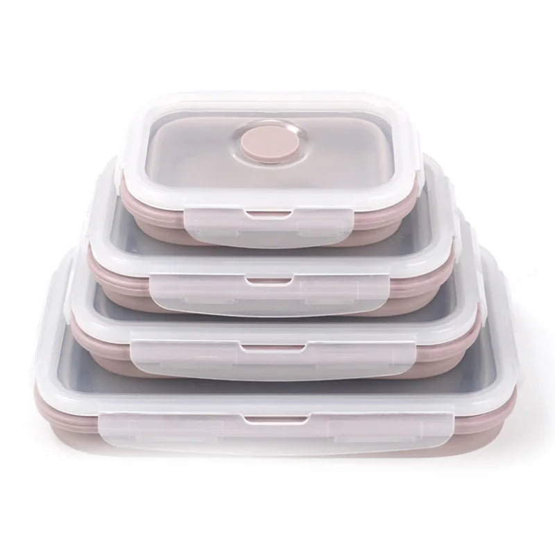 4pcs Microwave Safe Foldable Silicone Food Lunch Box Set Leakproof Silicone Bento Box for Kids Food Container With Lid