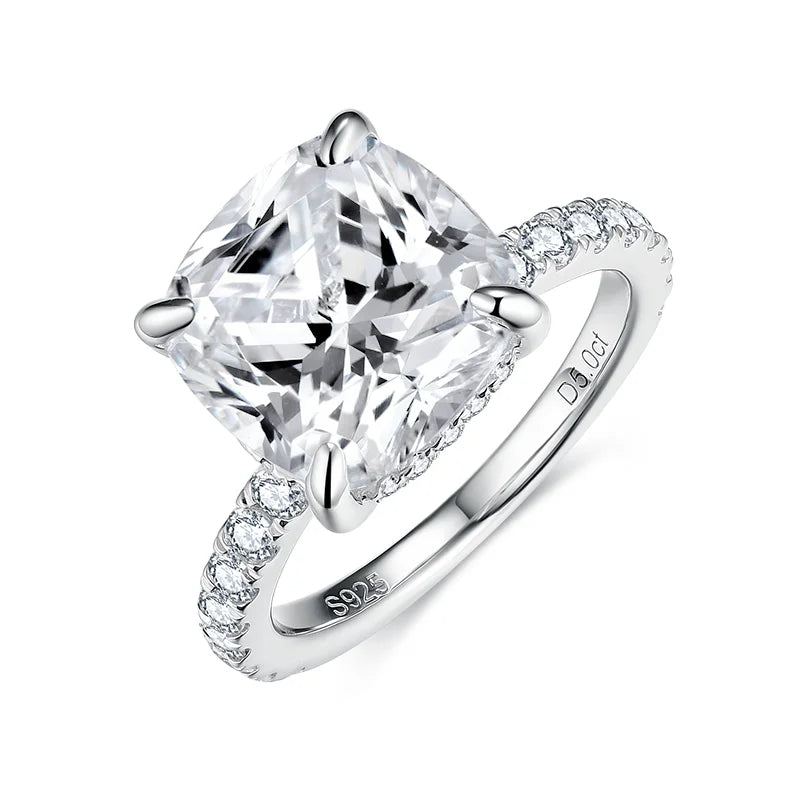 Women's Engagement Diamond & Moissanite Rings CU10x10mm 5CT Fine Jewelry in Sterling Silver 925 Fashion Jewelry
