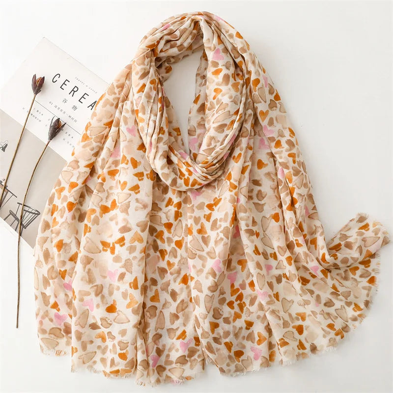 Fresh Sweet pink love Lovely Sun protection Beach Towel Scarf Cotton Linen Feel Soft Viscose Printed Wraps Shawls Scarves