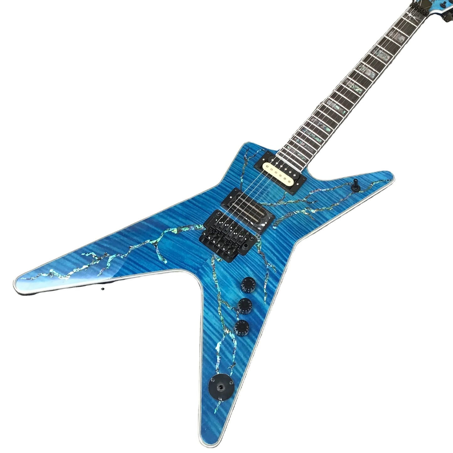 Blue Was.Bu.n Dimebag Style Electric Guitar Shell Inlay Lighting Black Body with Maple Bridge Tremolo Fast Shipping