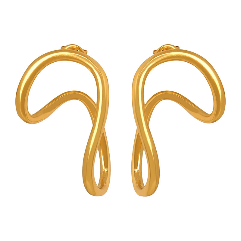 Custom Design Fashion Jewelry Wholesale 18K Gold Plated Hollow Link Women Non Tarnish Free Stainless Steel Hoop Earring