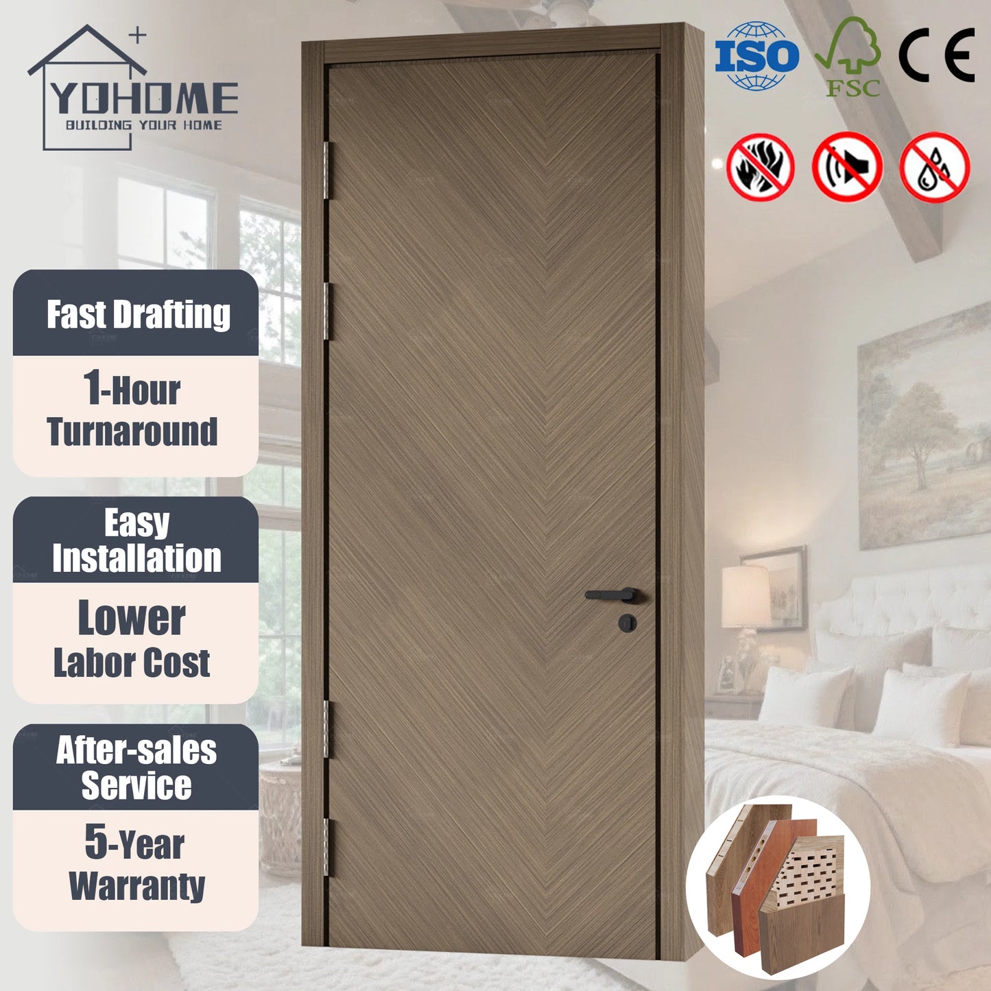 China Top Manufacturer Wooden Single Door Designs Modern Wood Door Design Interior Wood Door for Room