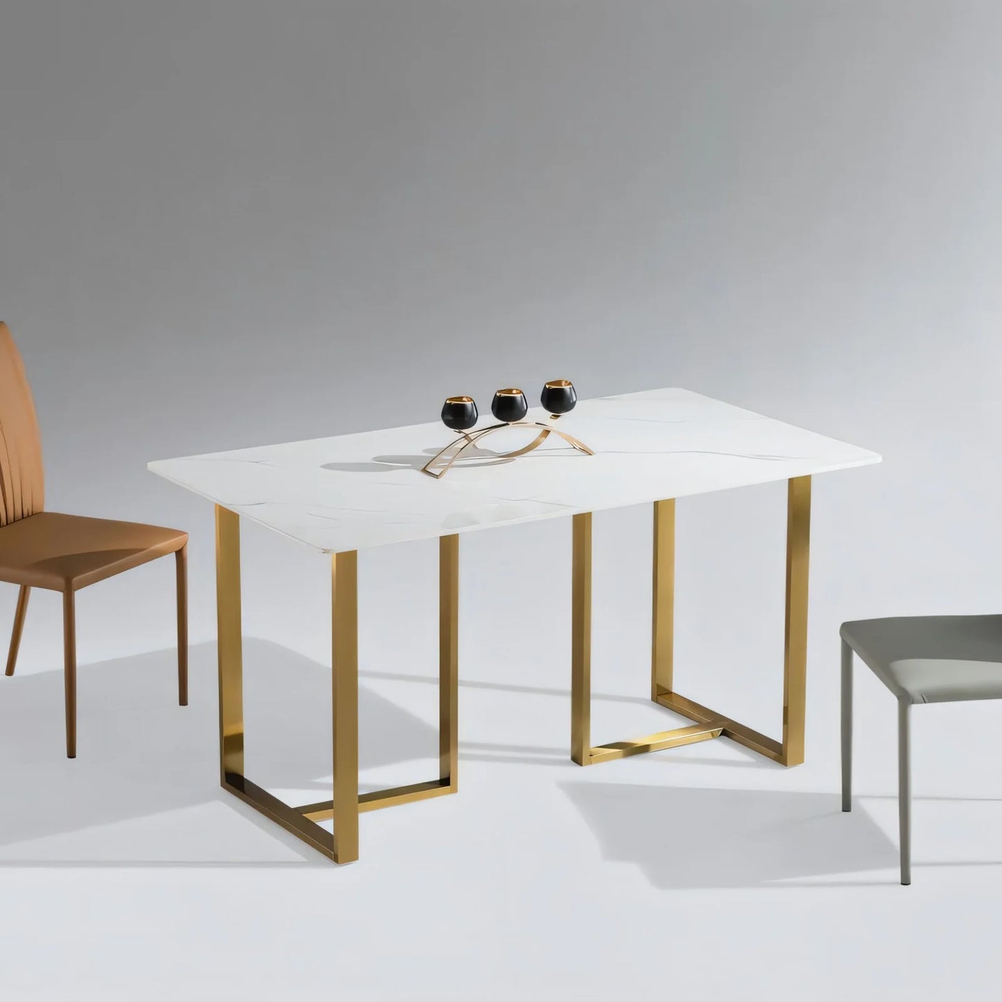 Luxury Italian Minimalist Slate Nordic Modern Dining Table Dining with Chairs Dining Table Mirror Golden Stainless Steel