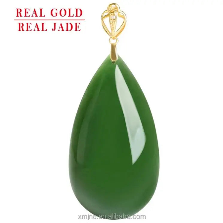Certified Grade a Spinach Green Hotan Jade Green Jade 18K Gold Inlaid Natural Jade Men's Necklace Women's Pendant