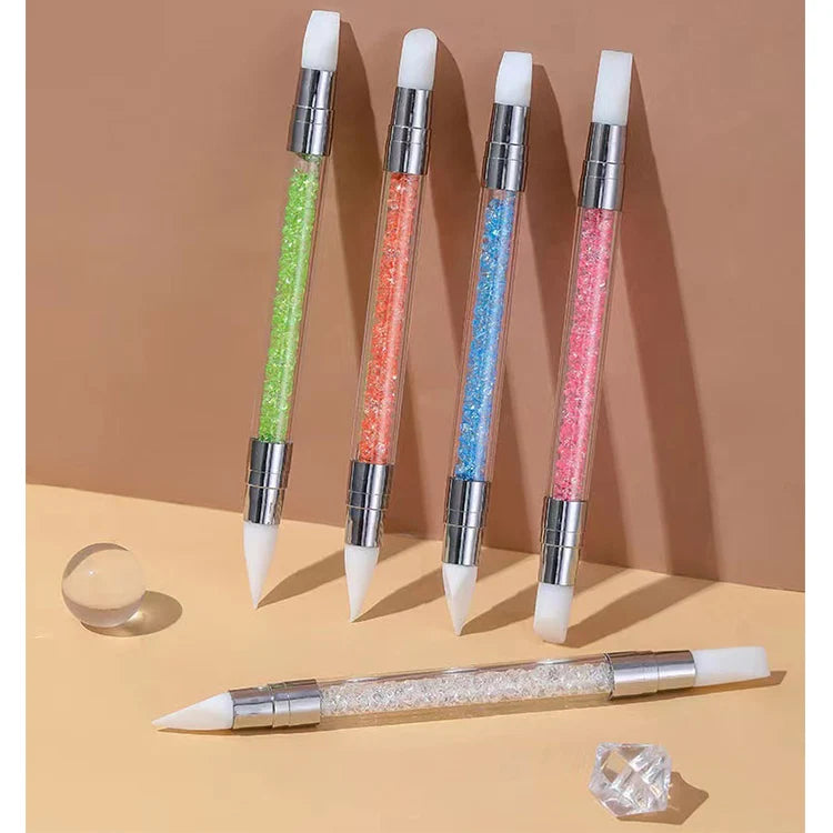 Dual Tipped Eco-Friendly Durable Silicone Rhinestone Nail Polish Carving Pen Head Art Brushes Manicure DIY Brush Dotting Tool