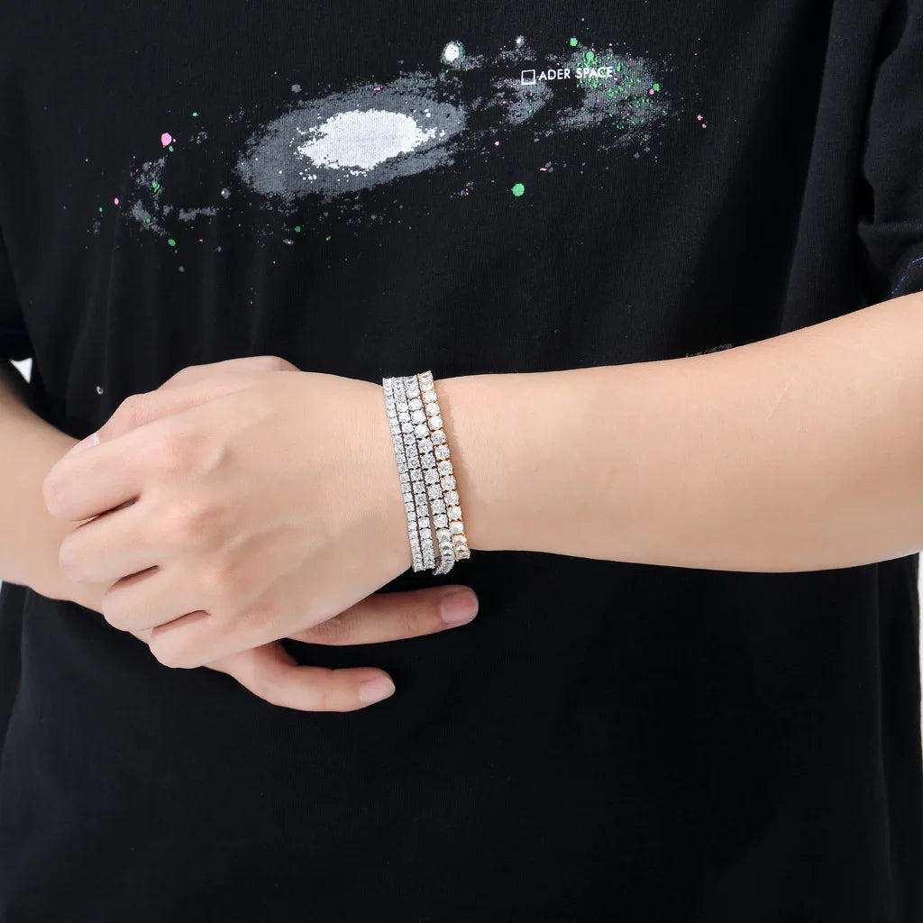 Sparkling Iced Out Tennis Bracelet: Gold Plated Prong Pave AAA Cubic Zircon Spring Clasp Tennis Bangles 3mm 4mm 5mm
