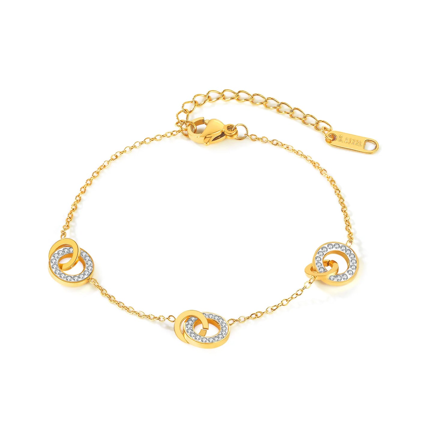 Luxury Fashion Stainless Steel Jewelry Brand Style Join Circle Charms Bracelet for Women Real Gold Plated Full Zircon Bracele