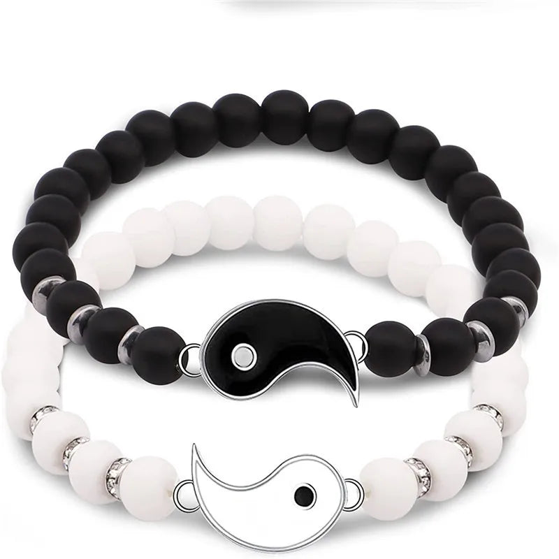 Wholesale White and Black Ying Yang Bracelet for Couples Fashion Tai Chi Bead Matching Bracelets