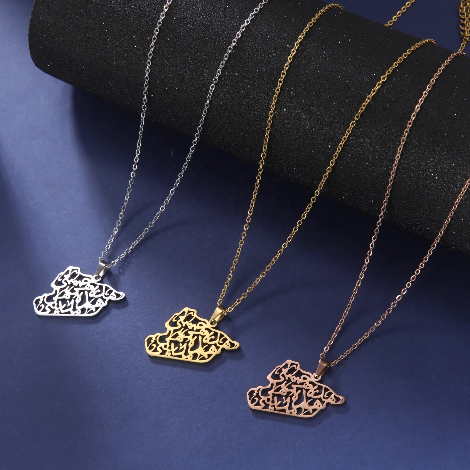 Syria Map With Islamic Script Pendant Necklace for Women Country State Geography Chain Necklaces Stainless Steel Jewelry Gift