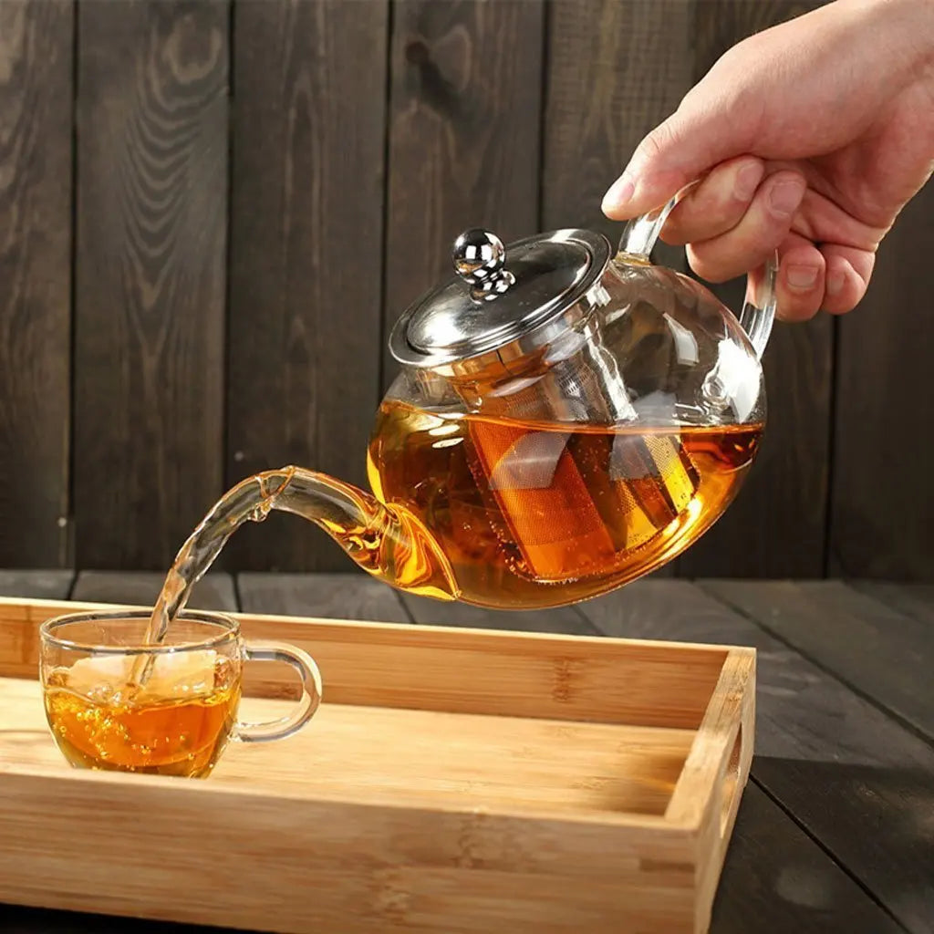 Wholesale 600ml Borosilicate Clear Glass Teapot 18/8 Stainless Steel Removable Infuser Luxury Handheld Tea Maker Brewer Coffe