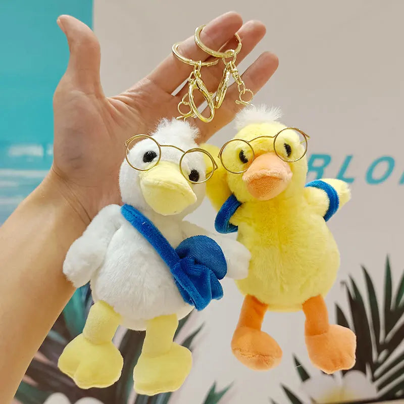 Kawaii Design Cute Stuffed Animal Toys Plush Duck Keychain Soft Plush Glasses Backpack Duck Cartoon Keyring Plush Keychains T