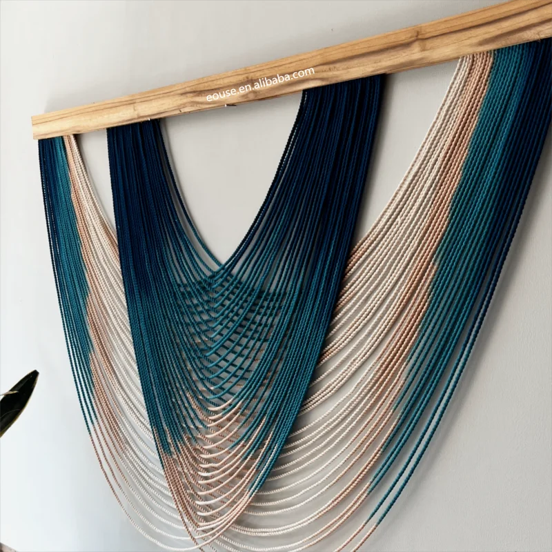 Large Bohemian Macrame Tapestry Art Hand-Woven Cotton Wall Hanging for Home Decor for Living Room/Bedroom Blue Color