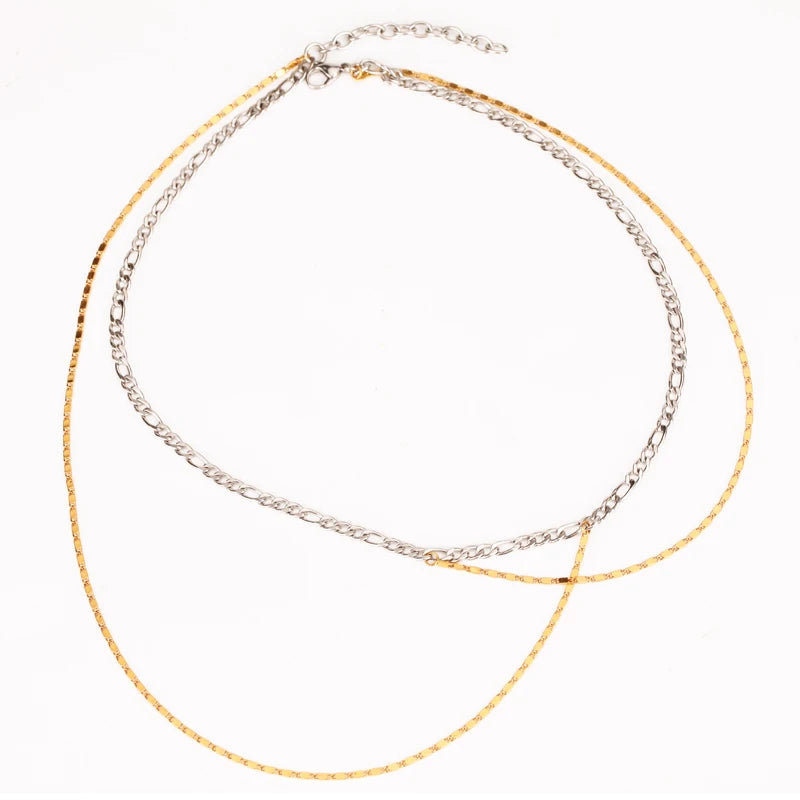 Double Chain Necklace Gold Color Choker Necklaces Fashion Jewelry Collier Party