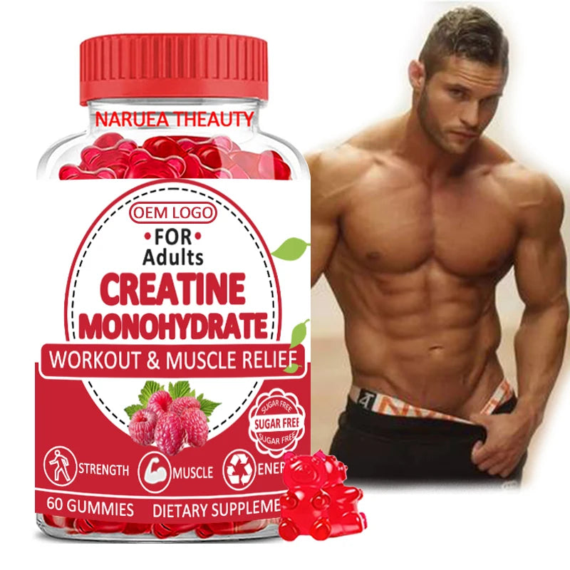 Wholesale Custom Private Label Creatine Monohydrate Gummies Strawberry Flavor Creatine Monohydrate Chews Creatine Gummies