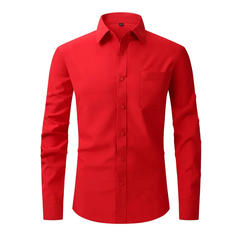 American Size Men's Top Business Casual Professional Dress Shirt Four-Sided Elastic Anti-Wrinkle Feature Twill Fabric for Spr